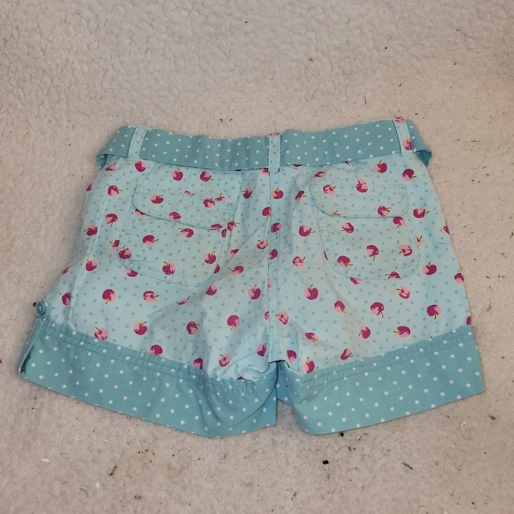 Gymboree Apple Print Polka Dot Shorts Girls Size 6 Plus Blue Bow Waist...‎